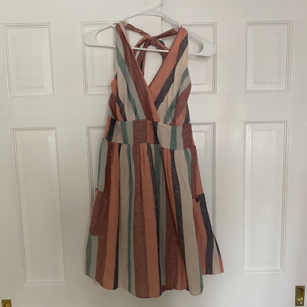 NWOT American Eagle Linen Striped Halter Dress with Pockets